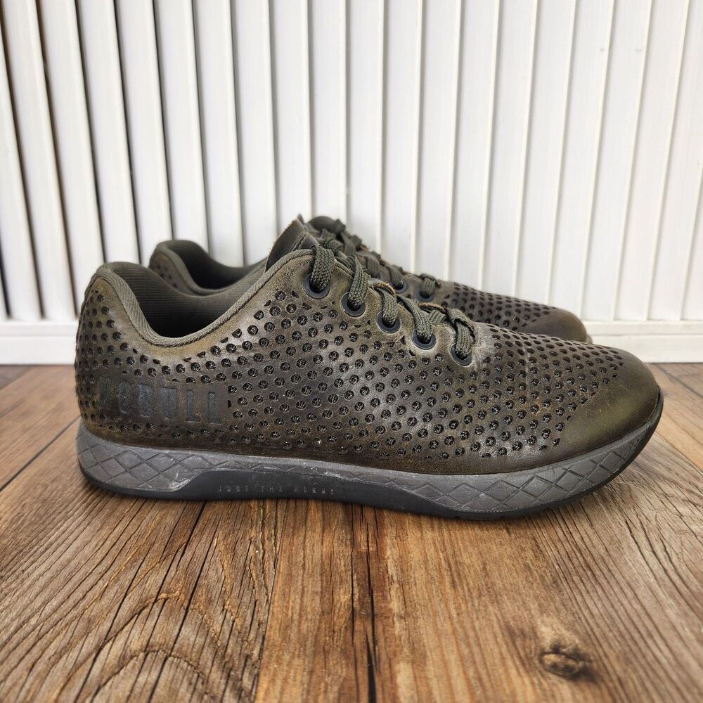 Nobull Trainer Shoes Womens Sz 7 Olive Green Perforated Leather Athletic Sneaker